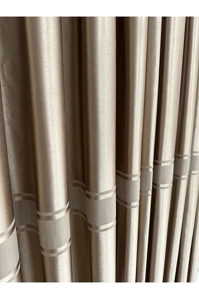 Taç New Season Mink Belted Striped Satin Background Curtain - Medium Close Pleat 1/2.5