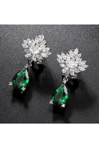 Monemel Yeşil Taşlı Küpe