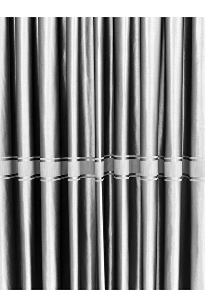 Taç Gri Kuşak Çizgili Saten Fon Perde (YENİ SEZON) Orta Sık Pile 1/2.5