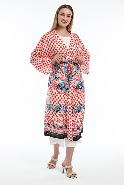 Pitti NAR Flower Patterned Polka Dot Women's Kimono - 60350