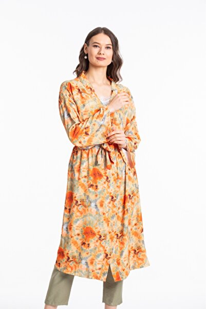 Pitti Orange Green and Mixed Patterned Women's Kimono 60350