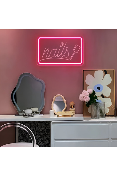 DECCOR EVİM Şeffaf Pleksi Üzeri neon led tabela - kişiye özel örnek Nails Tırnak