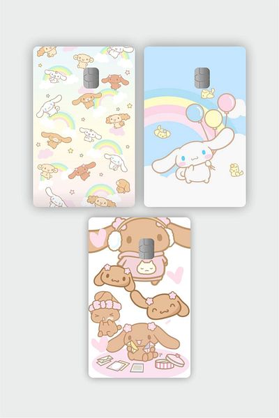 SARANG ملصق طلاء بطاقات Cinnamoroll وSanrio Mocha مكون من 3 قطع متوافق مع Papara وTosla وبطاقة الائتمان