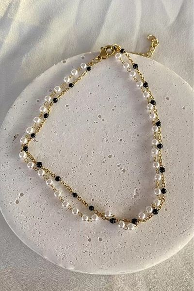Only Vogue Gold Colored Pearl Detailed 2 Years Warranty Double Steel Anklet