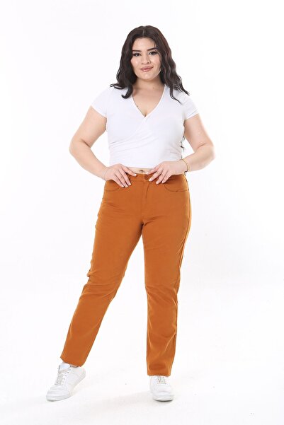 Şans Orange Lycra Large Size Jeans with 5 Pockets - 65N38099