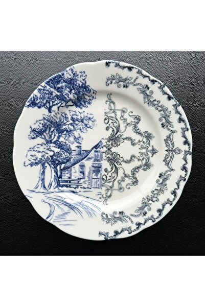 porselenden Hybrid Mavi Siyah Modern 25 Cm Porselen 6 Kişilik Servis Tabak Takımı