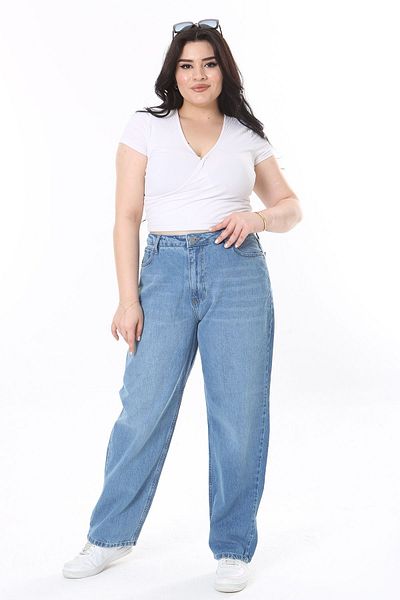 Şans Plus Size Ψηλόμεση 5 Τσέπες Μπλε Τζιν - 65N38110