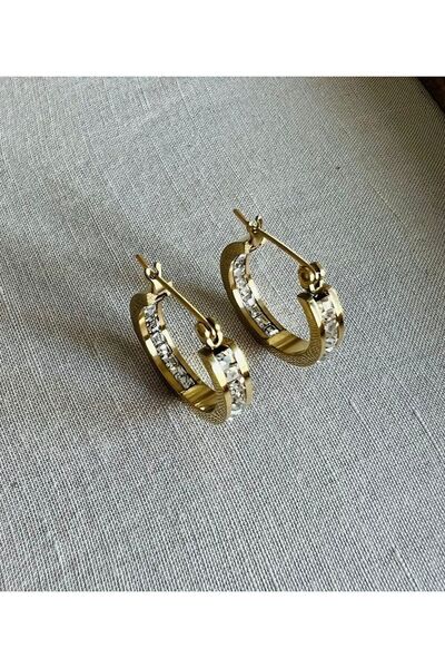 SEZİNİN TAKI DÜKKANI Çelik içi dışı zirkon taşlı küpe