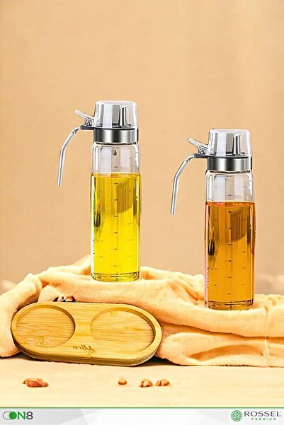 Rossel Premium وعاء زيت زجاجي من البورسليكات مكون من قطعتين مع قاعدة من الخيز...