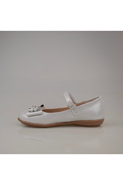 Trend Adımlar Gri Parlak Fiyonklu Kız Çocuk Babet