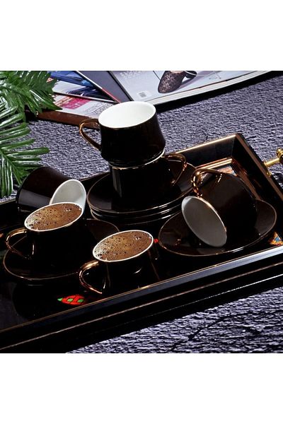 Kosova New Bone Shiny Black 6-Piece Cup Set 120 Cc Fın-530