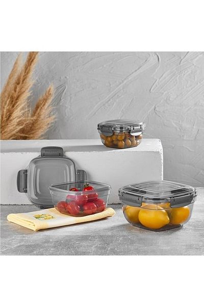 Rossel Premium Vip Ahmet Beach Square Storage Container Set of 3 Transparent Smoked Vp-022