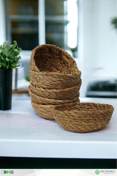 Rossel Premium Six-Piece Wicker Bowl-Ornament-Candle Bowl-Basket- 13x5 cm