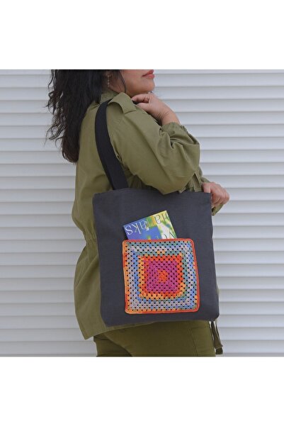 Handream Ebruli Otantik Motif Gri/antrasit Bez Omuz Çantası