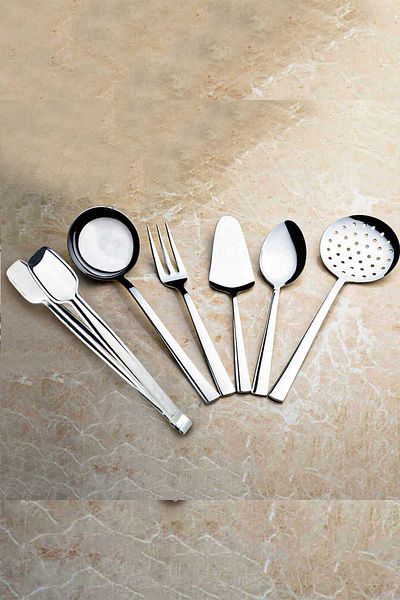 Nehir Deniz Plain 6 Piece Stainless Steel Tongs Service Set
