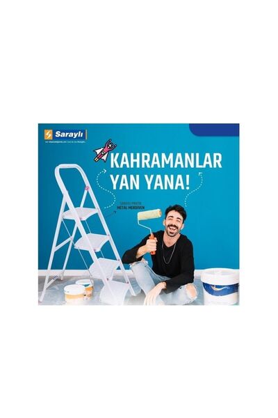 Saraylı Pratik Metal Merdiven Beyaz 4 Basamaklı Güvenli Kilit Sistemi Kaymaz Basamaklar