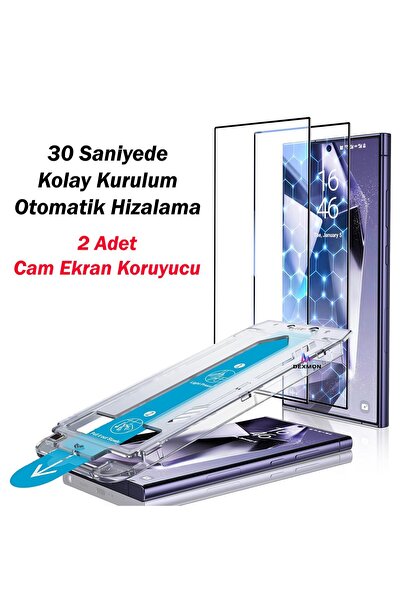 Dexmon Galaxy S24 Ultra Uyumlu 2 Adet Tam Kaplayan Cam Ekran Koruyucu Otomati...