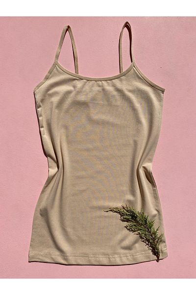 LEYNA BUTİK Cotton Lycra 2 Pieces Nude Colored Oval Collar Rope Strap Women's Athlete