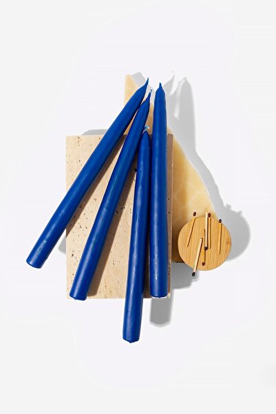 Gizemli Home 4 Lü Lacivert Şamdan Mumu