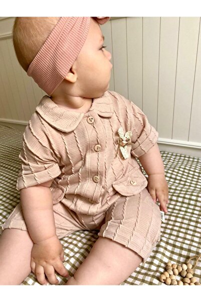 Minizade Buttoned Baby Girl Jumpsuit with Pocket Cover