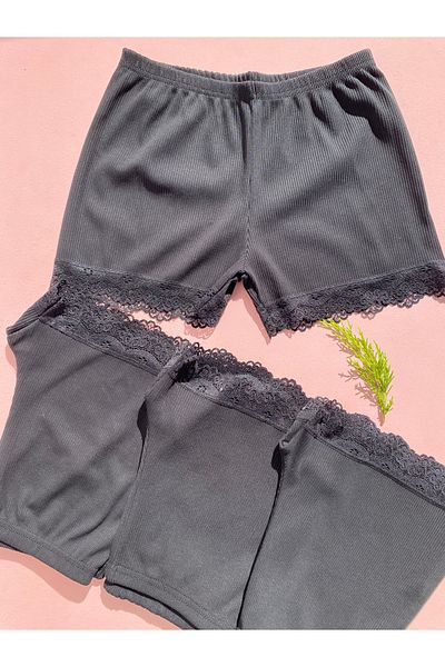 LEYNA BUTİK Pantaloni scurți din dantelă pentru femei, din bumbac, 4 piese, culoare neagră – Chiloți