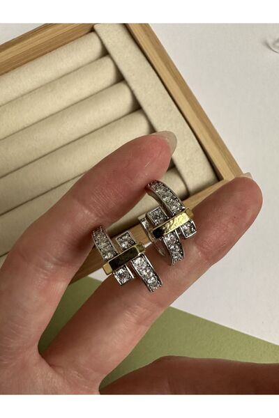 ringbox Çift Renkli İki Sıra Marka Model Küpe