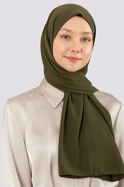 hijabchi Εισαγόμενο Μεταξωτό Σάλι Medine Soie De Medine Medinasilk Σάλι βραδινό φόρεμα - Πράσινο Χακί
