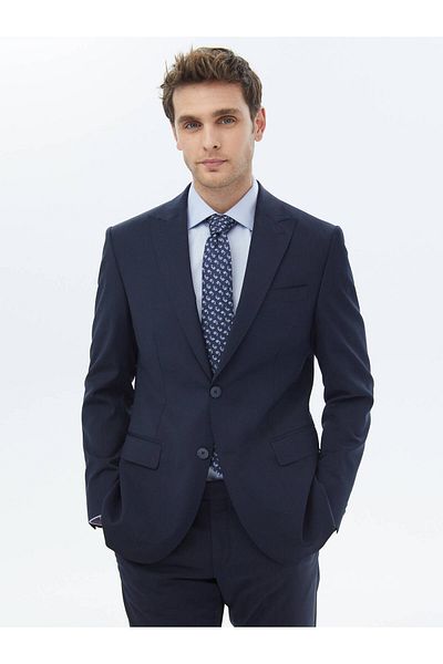 Kip Navy Blue Wool Blended Micro Modern Suit