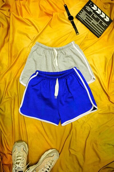 DAXİS Sportwear Company 2 Pack Gray Blue Colored White Piping Combed Cotton S...
