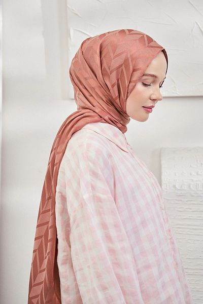 ARMANDA Italian Zigzag Pattern Silky Jacquard Shawl, Imported Shawl - Onion Shell