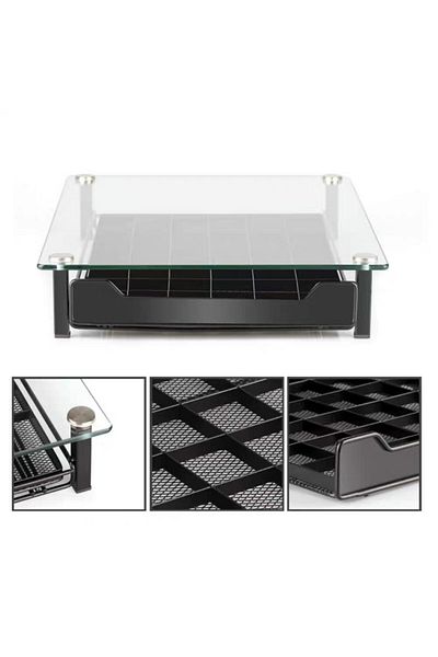 Nemtech Capsule Coffee Stand with Drawers Glass 50 Capsule Capacity Nespresso Jacobs Compatible