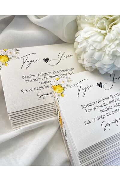 Renna Sarı Çiçekler Detaylı Masa Kartı Kişiye Özel 20 Adet