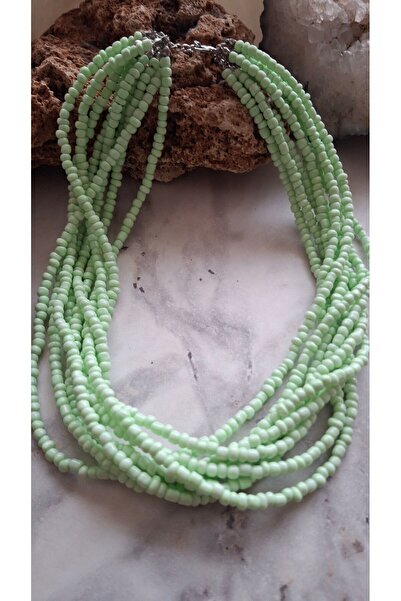 azra takı tasarım Green Sand Bead Detailed Short Hand Women's Necklace