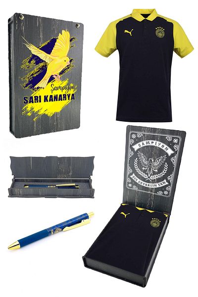 Fenerbahçe Σετ μπλουζάκι και μολύβι Hoca Yellow Navy Polo Collar - Με Ξύλινο Κουτί