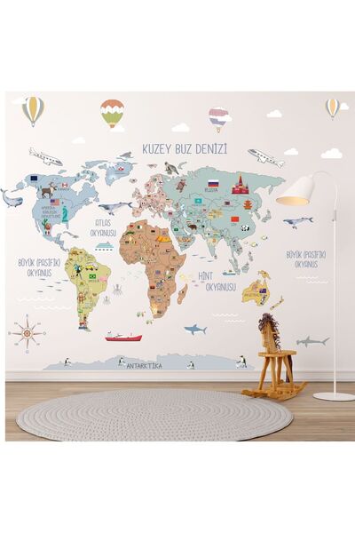 Dos Junior Company Sky Ülke Isimli Detaylı Türkçe Dünya Haritası 250 X 225 Cm