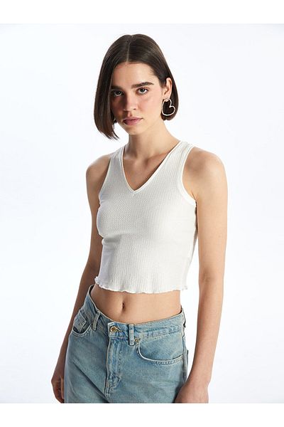 LC Waikiki Lcw Dámský Crop Top s výstřihem do V
