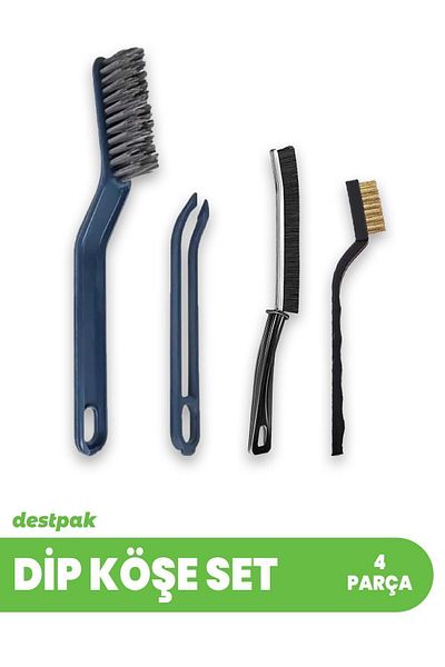 Destpak 4-Piece Dip Corner Cleaning Brush Set - Joint, Drain Tweezers, Fine Brush - Multi-Purpose