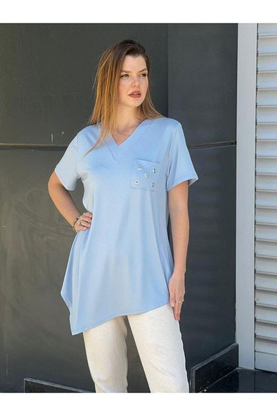 EMZAGİYİM Asymmetrical Cut Pocket Bird Eye Blouse