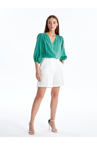 LC Waikiki LCW Damen Bluse mit V-Ausschnitt - Gerader Schnitt