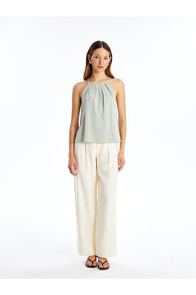 LC Waikiki LCW Damen Bluse - Neckholder, Uni Leinen Mix