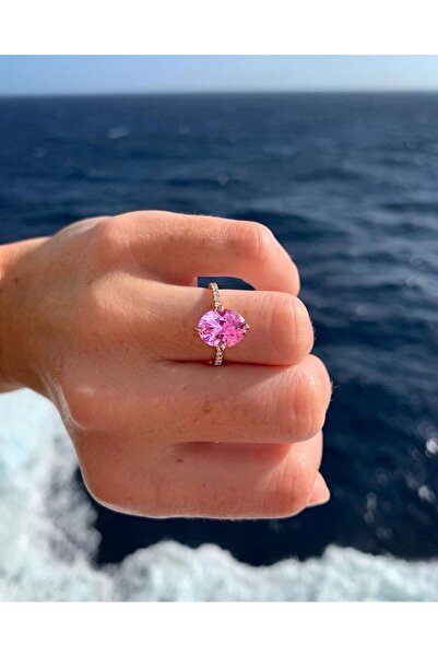 Crystal Diamond Zirconia Işıklı kutuda 3 karat pembe oval tektaş yüzük