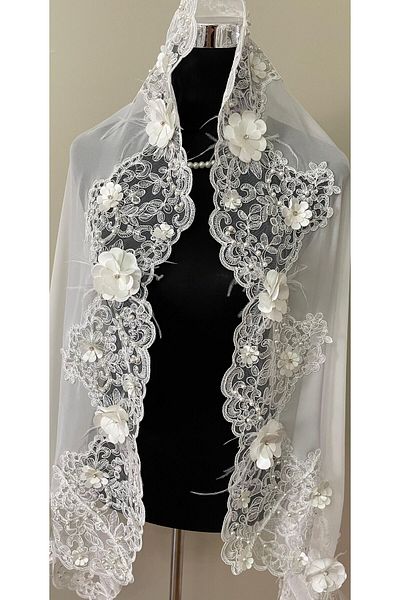 Lady Rio Mevlit Cover,Shal,Mevlit Shal,Circumcision Mother's Shal,Special Day Shal, 3 Sizes, Stone, Pearl, Feature Detail