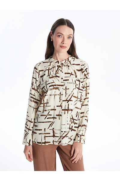 LC Waikiki LCW Damenbluse mit langen Ärmeln, bedruckt, Rundhalsausschnitt