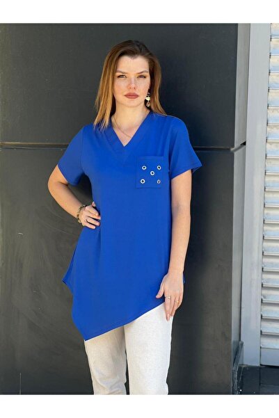 EMZAGİYİM Asymmetrical Cut Pocket Bird Eye Blouse