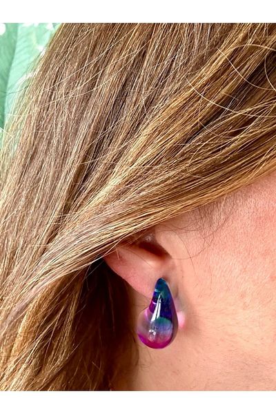 alsaccessories Women's Purple and Blue Pearlescent Eye Age Drop Color Earrings