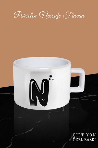 yhfoto Comicsans Designed N Letter Cup - White Coffee Coffee Cup - Glass