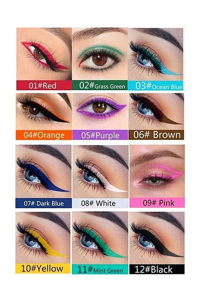 SETBEAUTY 12 Color Neon Eyeliner - Oily Eye Liner Set