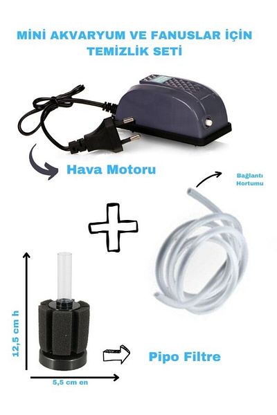 canlipetshop Mini Aquarium and Fanuses Cleaning System (Air Motor + Hose + Pipe Filter) Complete set