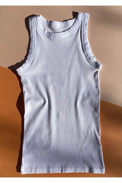 VicTroy Camisole, Summer, Cotton, Halter Collar, 1 Piece White Color Women's Ribbed Tank Top