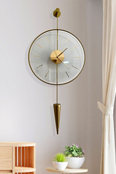 AGA KONSEPT Gold Masippi Şeffaf, Gold Göbek Nano ABS, Modern Dekoratif Metal Duvar Saati